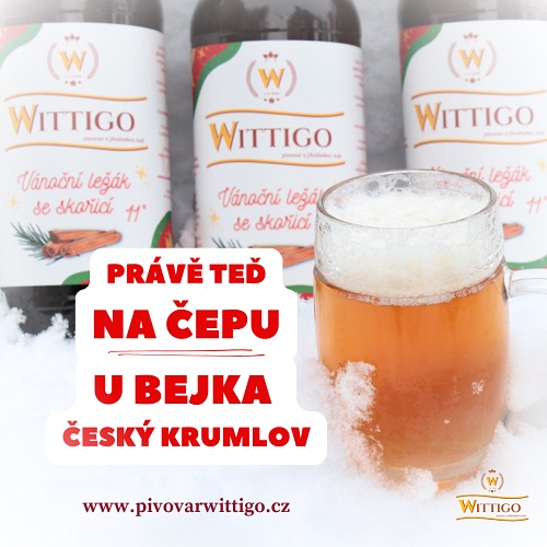 Pivovar WITTIGO - Vánoční ležák se skořicí je po celý prosinec 2024 na čepu U Bejka v Českém Krumlově.